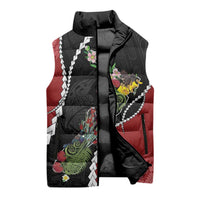 New Zealand Christmas Sleeveless Puffer Jacket Flora Map with Birds - Polynesian Pride