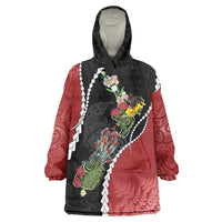 New Zealand Christmas Wearable Blanket Hoodie Flora Map with Birds - Polynesian Pride