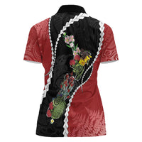 New Zealand Christmas Women Polo Shirt Flora Map with Birds - Polynesian Pride