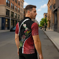 New Zealand Christmas Zipper Polo Shirt Flora Map with Birds - Polynesian Pride