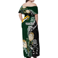 Custom South Africa Mix New Zealand Rugby 2023 Family Matching Off Shoulder Maxi Dress and Hawaiian Shirt World Cup Greatest Rivalry LT7 - Polynesian Pride
