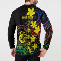 New Caledonia Kanaky Personalized Button Sweatshirt Fleche Faitiere - Plumeria LT7 - Polynesian Pride