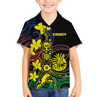New Caledonia Kanaky Personalized Family Matching Off Shoulder Short Dress and Hawaiian Shirt Fleche Faitiere - Plumeria LT7 Son's Shirt Colorful - Polynesian Pride