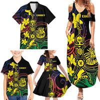 New Caledonia Kanaky Personalized Family Matching Summer Maxi Dress and Hawaiian Shirt Fleche Faitiere - Plumeria LT7 - Polynesian Pride