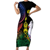 New Caledonia Kanaky Personalized Family Matching Short Sleeve Bodycon Dress and Hawaiian Shirt Fleche Faitiere Mix Kagu LT7 Mom's Dress Colorful - Polynesian Pride