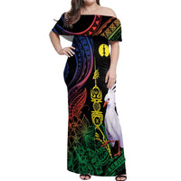 New Caledonia Kanaky Personalized Off Shoulder Maxi Dress Fleche Faitiere Mix Kagu