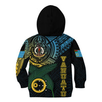 Personalised Vanuatu Kid Hoodie Turtle Chest Tattoo Flag Color - Sanma LT7 Zip Hoodie Black - Polynesian Pride