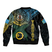 Personalised Vanuatu Sleeve Zip Bomber Jacket Turtle Chest Tattoo Flag Color - Sanma LT7 - Polynesian Pride