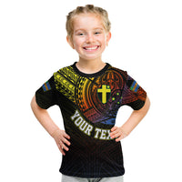 Personalised Vanuatu Kid T Shirt Turtle Chest Tattoo Flag Color - Tafea LT7 Black - Polynesian Pride