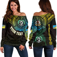 Personalised Vanuatu Off Shoulder Sweater Turtle Chest Tattoo Flag Color - Torba LT7 Women Black - Polynesian Pride