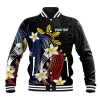 Personalized Philippines Tribal Baseball Jacket Tropical Waves - Plumeria LT7 Unisex Black - Polynesian Pride