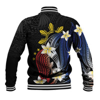 Personalized Philippines Tribal Baseball Jacket Tropical Waves - Plumeria LT7 - Polynesian Pride