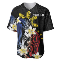 Personalized Philippines Tribal Baseball Jersey Tropical Waves - Plumeria LT7 Black - Polynesian Pride