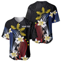 Personalized Philippines Tribal Baseball Jersey Tropical Waves - Plumeria LT7 - Polynesian Pride