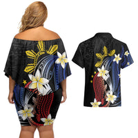 Personalized Philippines Tribal Couples Matching Off Shoulder Short Dress and Hawaiian Shirt Tropical Waves - Plumeria LT7 - Polynesian Pride
