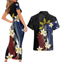 Personalized Philippines Tribal Couples Matching Short Sleeve Bodycon Dress and Hawaiian Shirt Tropical Waves - Plumeria LT7 - Polynesian Pride