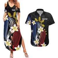 Personalized Philippines Tribal Couples Matching Summer Maxi Dress and Hawaiian Shirt Tropical Waves - Plumeria LT7 Black - Polynesian Pride