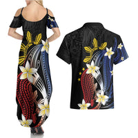 Personalized Philippines Tribal Couples Matching Summer Maxi Dress and Hawaiian Shirt Tropical Waves - Plumeria LT7 - Polynesian Pride