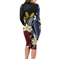 Personalized Philippines Tribal Family Matching Long Sleeve Bodycon Dress and Hawaiian Shirt Tropical Waves - Plumeria LT7 - Polynesian Pride