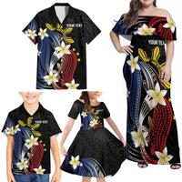Personalized Philippines Tribal Family Matching Off Shoulder Maxi Dress and Hawaiian Shirt Tropical Waves - Plumeria LT7 - Polynesian Pride