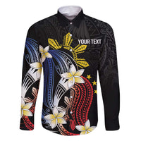 Personalized Philippines Tribal Family Matching Off Shoulder Maxi Dress and Hawaiian Shirt Tropical Waves - Plumeria LT7 Dad's Shirt - Long Sleeve Black - Polynesian Pride