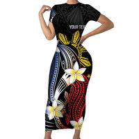 Personalized Philippines Tribal Family Matching Short Sleeve Bodycon Dress and Hawaiian Shirt Tropical Waves - Plumeria