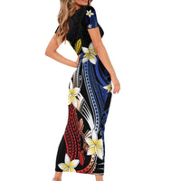 Personalized Philippines Tribal Family Matching Short Sleeve Bodycon Dress and Hawaiian Shirt Tropical Waves - Plumeria