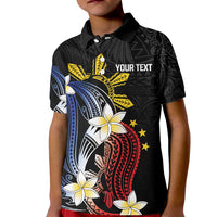 Personalized Philippines Tribal Kid Polo Shirt Tropical Waves - Plumeria LT7 Kid Black - Polynesian Pride