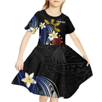 Personalized Philippines Tribal Kid Short Sleeve Dress Tropical Waves - Plumeria LT7 - Polynesian Pride