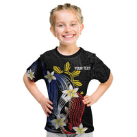 Personalized Philippines Tribal Kid T Shirt Tropical Waves - Plumeria LT7 Black - Polynesian Pride