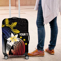 Personalized Philippines Tribal Luggage Cover Tropical Waves - Plumeria LT7 Black - Polynesian Pride