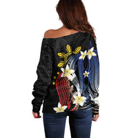 Personalized Philippines Tribal Off Shoulder Sweater Tropical Waves - Plumeria LT7 - Polynesian Pride