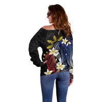 Personalized Philippines Tribal Off Shoulder Sweater Tropical Waves - Plumeria LT7 - Polynesian Pride