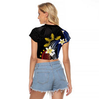 Personalized Philippines Tribal Raglan Cropped T Shirt Tropical Waves - Plumeria LT7 - Polynesian Pride