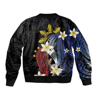 Personalized Philippines Tribal Sleeve Zip Bomber Jacket Tropical Waves - Plumeria LT7 - Polynesian Pride