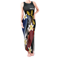Personalized Philippines Tribal Tank Maxi Dress Tropical Waves - Plumeria LT7 Women Black - Polynesian Pride