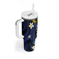 Personalized Philippines Tribal Tumbler With Handle Tropical Waves - Plumeria LT7 - Polynesian Pride