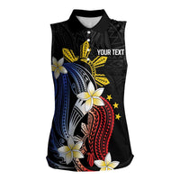 Personalized Philippines Tribal Women Sleeveless Polo Shirt Tropical Waves - Plumeria