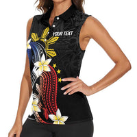 Personalized Philippines Tribal Women Sleeveless Polo Shirt Tropical Waves - Plumeria