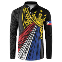 Philippines Sun Button Sweatshirt Pasifika Tribal Style LT7 Black - Polynesian Pride