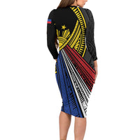 Philippines Sun Family Matching Long Sleeve Bodycon Dress and Hawaiian Shirt Pasifika Tribal Style