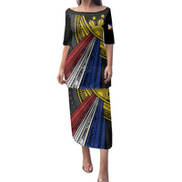 Philippines Sun Family Matching Puletasi and Hawaiian Shirt Pasifika Tribal Style LT7 Mom's Dress Black - Polynesian Pride