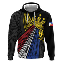 Philippines Sun Hoodie Pasifika Tribal Style LT7 Pullover Hoodie Black - Polynesian Pride