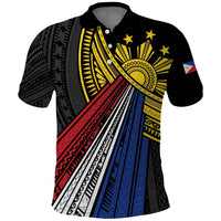Philippines Sun Polo Shirt Pasifika Tribal Style LT7 Black - Polynesian Pride