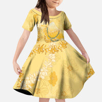 Hawaii Oahu Island Flowers Lei Kid Short Sleeve Dress Yellow Ilima Mix Plumeria LT7 KID Yellow - Polynesian Pride