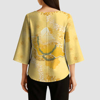 Hawaii Oahu Island Flowers Lei Kimono Sleeve Blouse Yellow Ilima Mix Plumeria LT7 - Polynesian Pride
