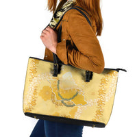 Hawaii Oahu Island Flowers Lei Leather Tote Bag Yellow Ilima Mix Plumeria LT7 Yellow - Polynesian Pride