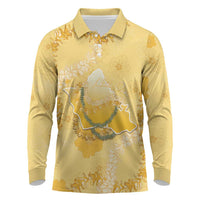 Hawaii Oahu Island Flowers Lei Long Sleeve Polo Shirt Yellow Ilima Mix Plumeria LT7 Yellow - Polynesian Pride