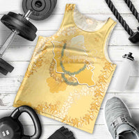Hawaii Oahu Island Flowers Lei Men Tank Top Yellow Ilima Mix Plumeria LT7 - Polynesian Pride
