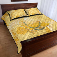 Hawaii Oahu Island Flowers Lei Quilt Bed Set Yellow Ilima Mix Plumeria